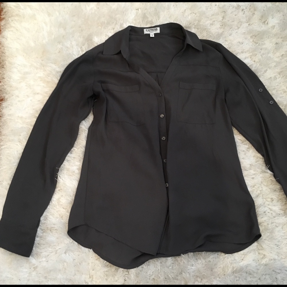 Express Dark Grey slim fit portofino shirt